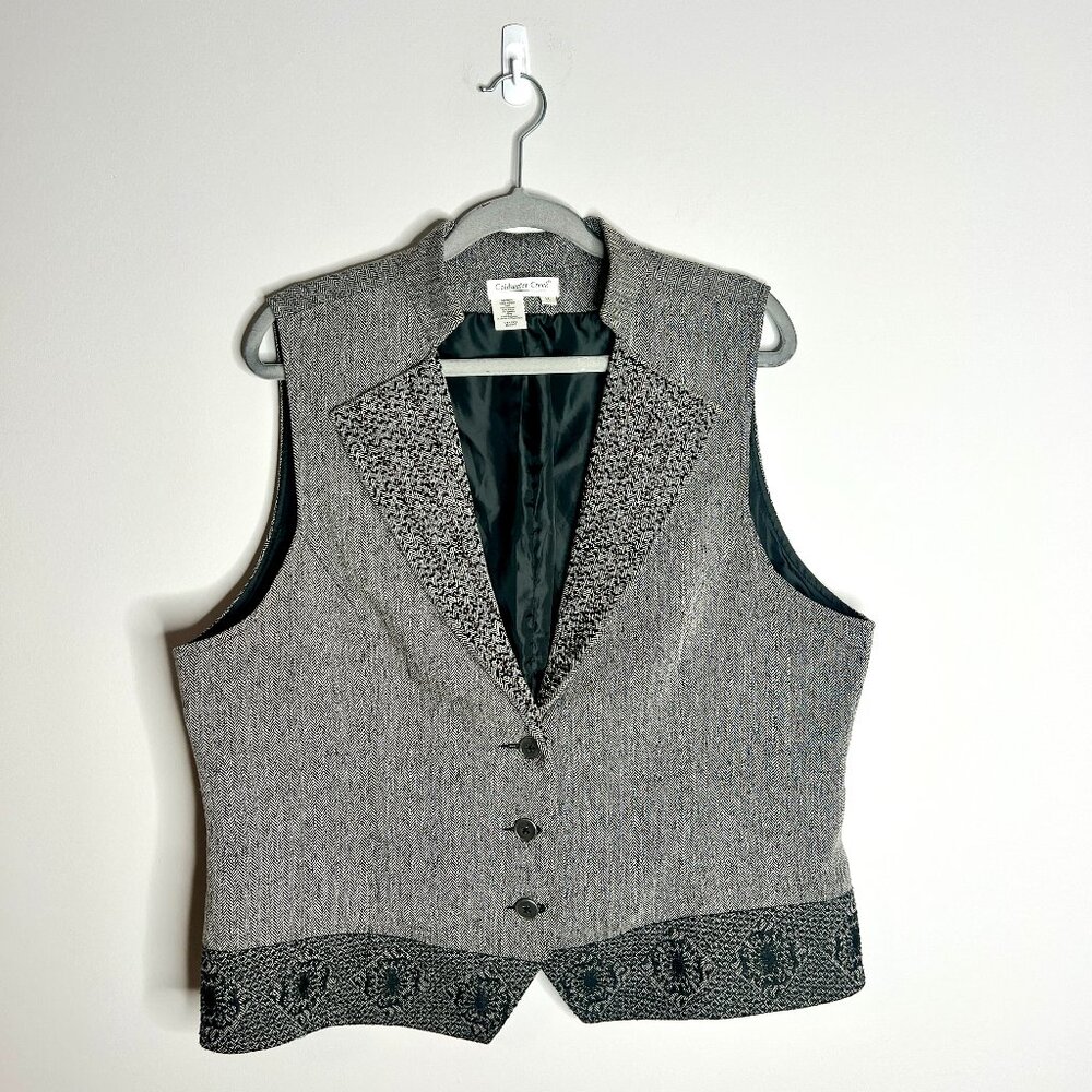 Vtg Coldwater Creek Beaded Tweed Blazer Vest Embroidered Boho Artsy Eclectic XL